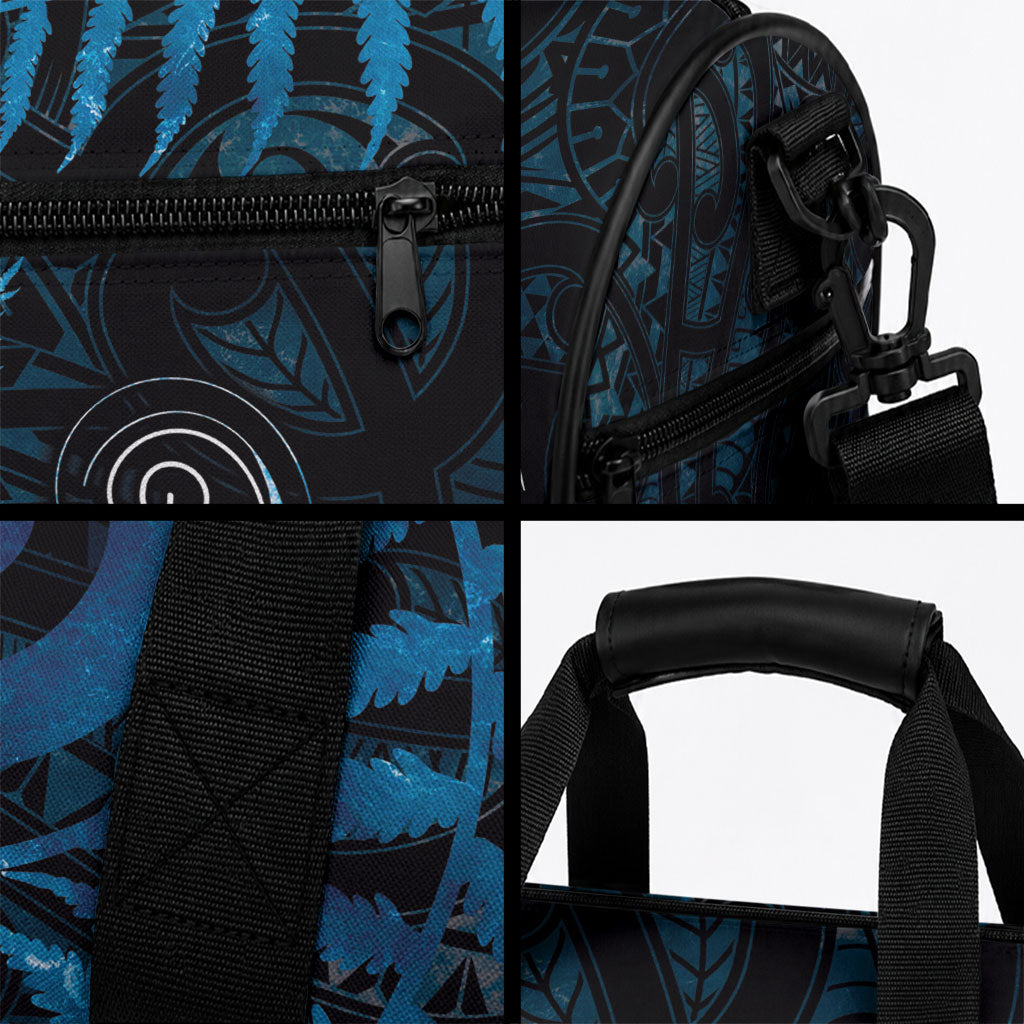 New Zealand Sea Week Duffle Bag Maori Wave Pattern Ocean Blue