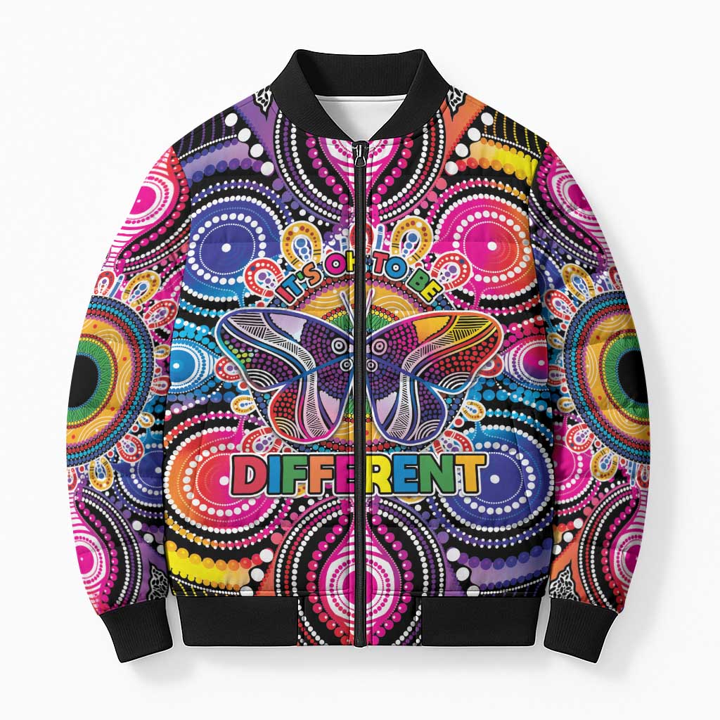 Australia Indigenous Autism Awareness Bomber Puffer Jacket Its Okay To Be Different