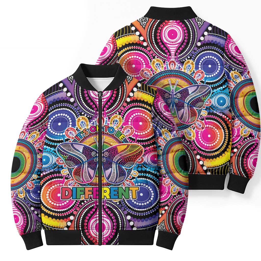 Australia Indigenous Autism Awareness Bomber Puffer Jacket Its Okay To Be Different