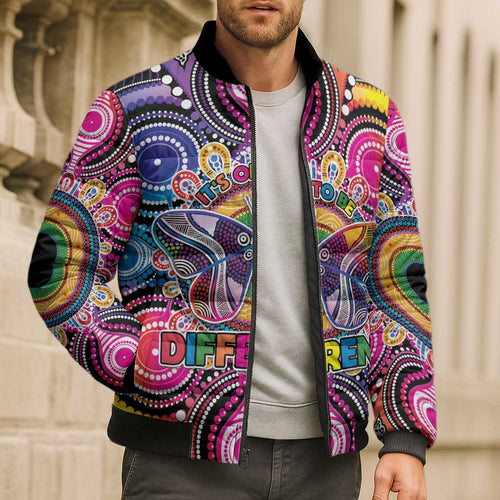 Australia Indigenous Autism Awareness Bomber Puffer Jacket Its Okay To Be Different
