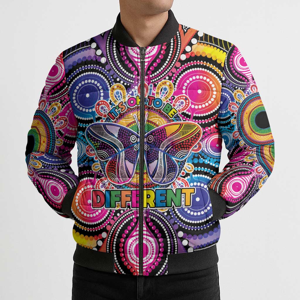 Australia Indigenous Autism Awareness Bomber Puffer Jacket Its Okay To Be Different