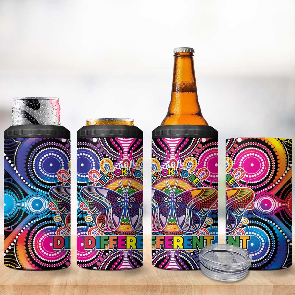 Australia Indigenous Autism Awareness 4 in 1 Can Cooler Tumbler Its Okay To Be Different