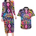 Australia Indigenous Autism Awareness Couples Matching Long Sleeve Bodycon Dress and Hawaiian Shirt Its Okay To Be Different