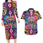 Australia Indigenous Autism Awareness Couples Matching Long Sleeve Bodycon Dress and Hawaiian Shirt Its Okay To Be Different