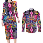 Australia Indigenous Autism Awareness Couples Matching Long Sleeve Bodycon Dress and Long Sleeve Button Shirt Its Okay To Be Different
