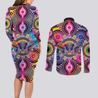 Australia Indigenous Autism Awareness Couples Matching Long Sleeve Bodycon Dress and Long Sleeve Button Shirt Its Okay To Be Different