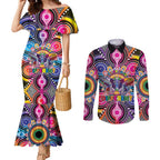 Australia Indigenous Autism Awareness Couples Matching Mermaid Dress and Long Sleeve Button Shirt Its Okay To Be Different
