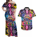 Australia Indigenous Autism Awareness Couples Matching Off Shoulder Maxi Dress and Hawaiian Shirt Its Okay To Be Different