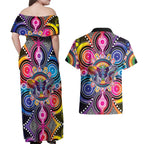 Australia Indigenous Autism Awareness Couples Matching Off Shoulder Maxi Dress and Hawaiian Shirt Its Okay To Be Different
