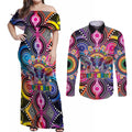 Australia Indigenous Autism Awareness Couples Matching Off Shoulder Maxi Dress and Long Sleeve Button Shirt Its Okay To Be Different