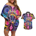 Australia Indigenous Autism Awareness Couples Matching Off Shoulder Short Dress and Hawaiian Shirt Its Okay To Be Different