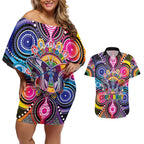 Australia Indigenous Autism Awareness Couples Matching Off Shoulder Short Dress and Hawaiian Shirt Its Okay To Be Different
