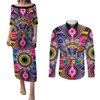Australia Indigenous Autism Awareness Couples Matching Puletasi and Long Sleeve Button Shirt Its Okay To Be Different