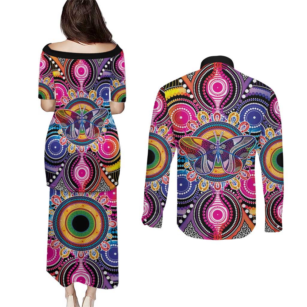 Australia Indigenous Autism Awareness Couples Matching Puletasi and Long Sleeve Button Shirt Its Okay To Be Different