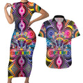 Australia Indigenous Autism Awareness Couples Matching Short Sleeve Bodycon Dress and Hawaiian Shirt Its Okay To Be Different