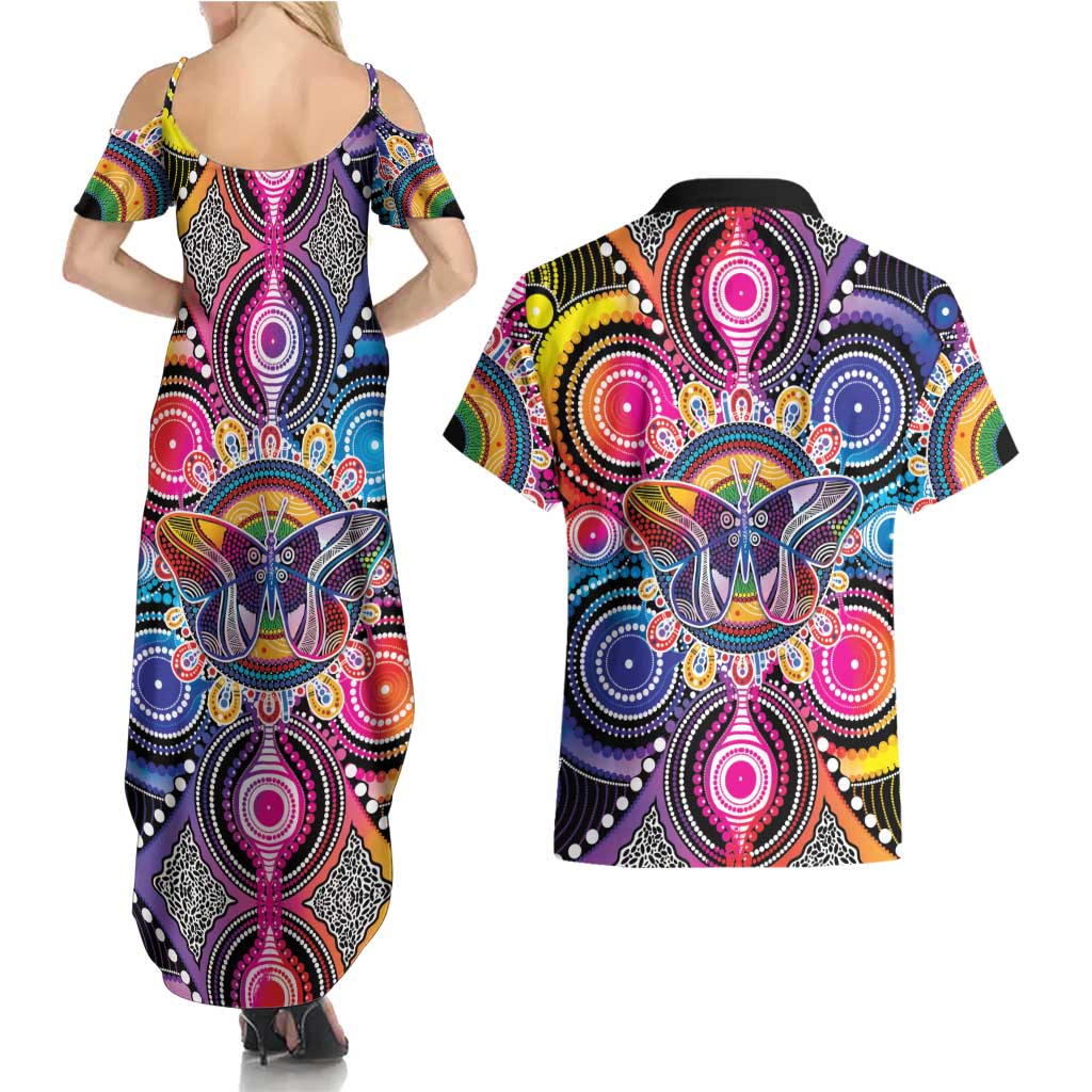Australia Indigenous Autism Awareness Couples Matching Summer Maxi Dress and Hawaiian Shirt Its Okay To Be Different