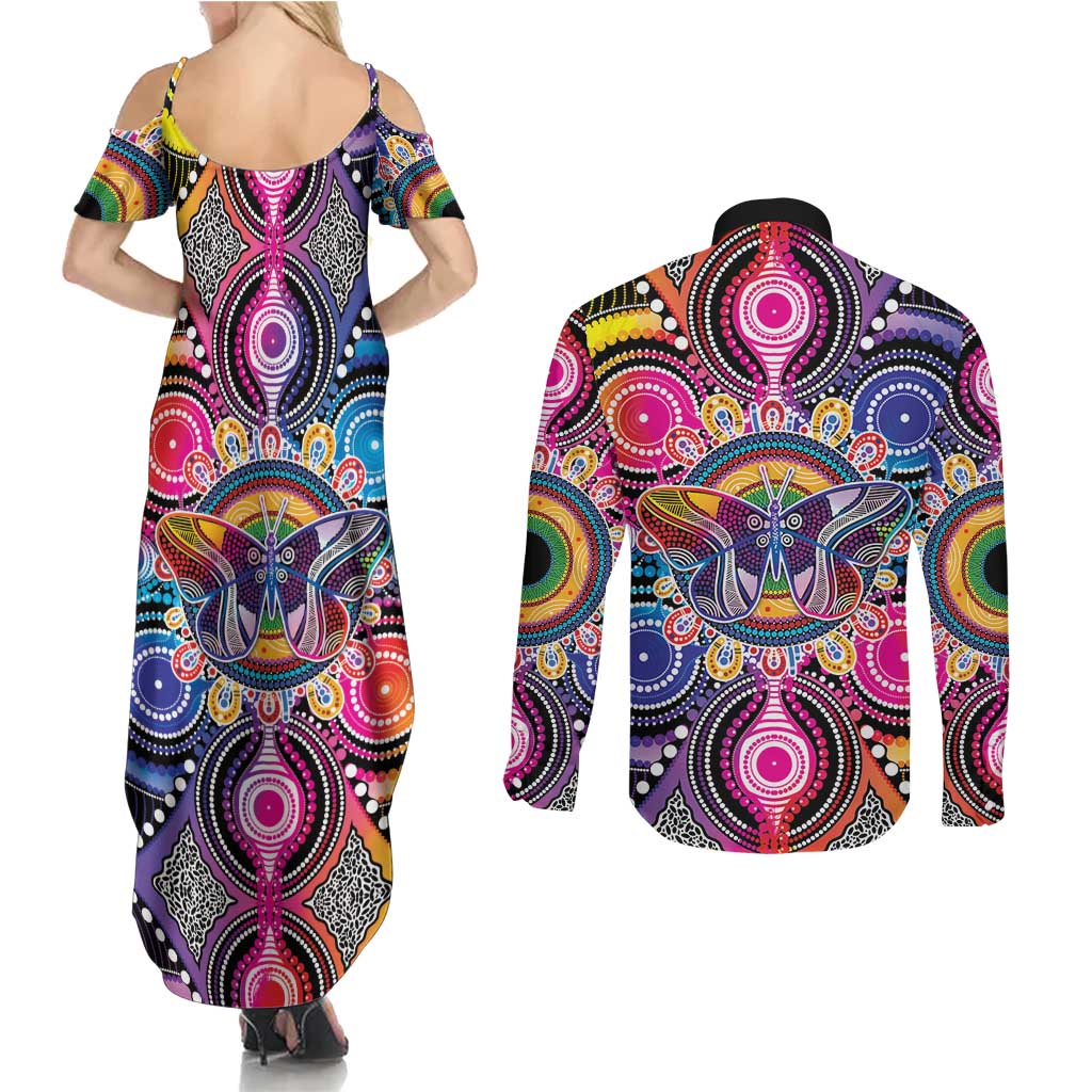 Australia Indigenous Autism Awareness Couples Matching Summer Maxi Dress and Long Sleeve Button Shirt Its Okay To Be Different