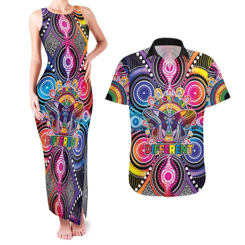 Australia Indigenous Autism Awareness Couples Matching Tank Maxi Dress and Hawaiian Shirt Its Okay To Be Different