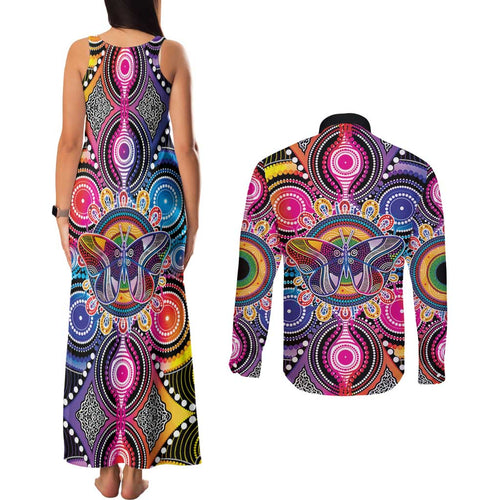 Australia Indigenous Autism Awareness Couples Matching Tank Maxi Dress and Long Sleeve Button Shirt Its Okay To Be Different