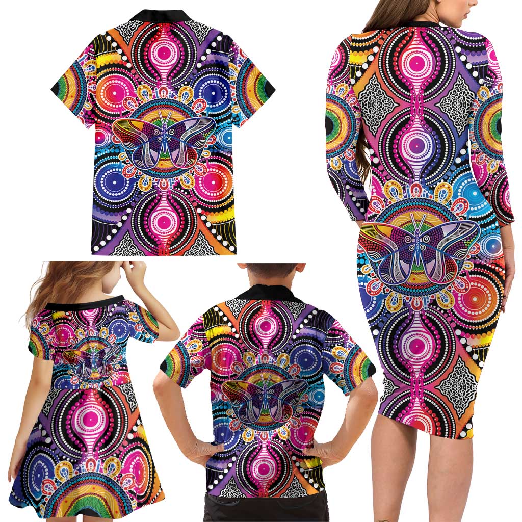 Australia Indigenous Autism Awareness Family Matching Long Sleeve Bodycon Dress and Hawaiian Shirt Its Okay To Be Different