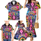 Australia Indigenous Autism Awareness Family Matching Mermaid Dress and Hawaiian Shirt Its Okay To Be Different