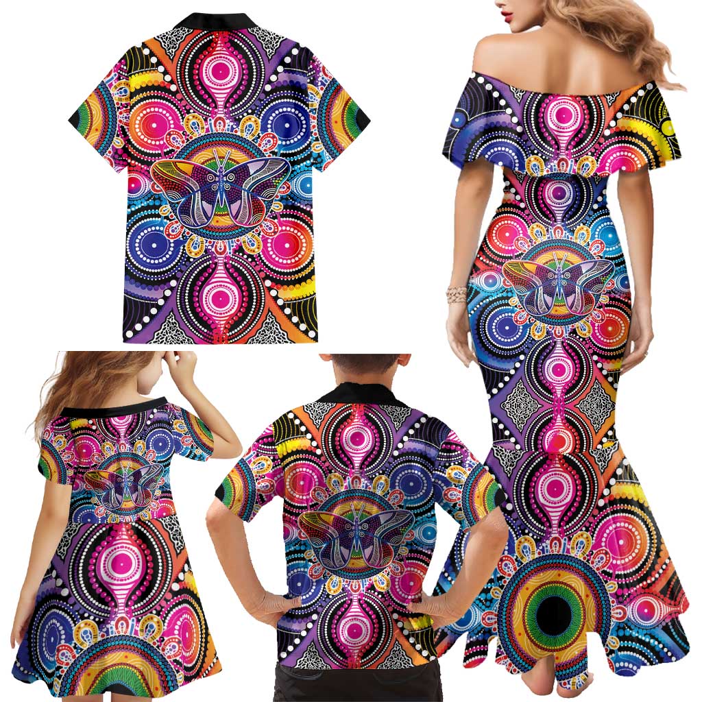 Australia Indigenous Autism Awareness Family Matching Mermaid Dress and Hawaiian Shirt Its Okay To Be Different