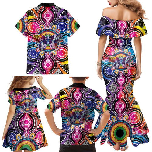 Australia Indigenous Autism Awareness Family Matching Mermaid Dress and Hawaiian Shirt Its Okay To Be Different