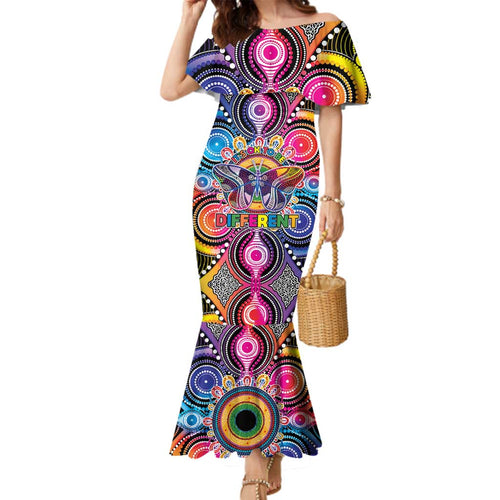 Australia Indigenous Autism Awareness Family Matching Mermaid Dress and Hawaiian Shirt Its Okay To Be Different
