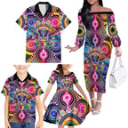 Australia Indigenous Autism Awareness Family Matching Off The Shoulder Long Sleeve Dress and Hawaiian Shirt Its Okay To Be Different