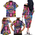 Australia Indigenous Autism Awareness Family Matching Off The Shoulder Long Sleeve Dress and Hawaiian Shirt Its Okay To Be Different