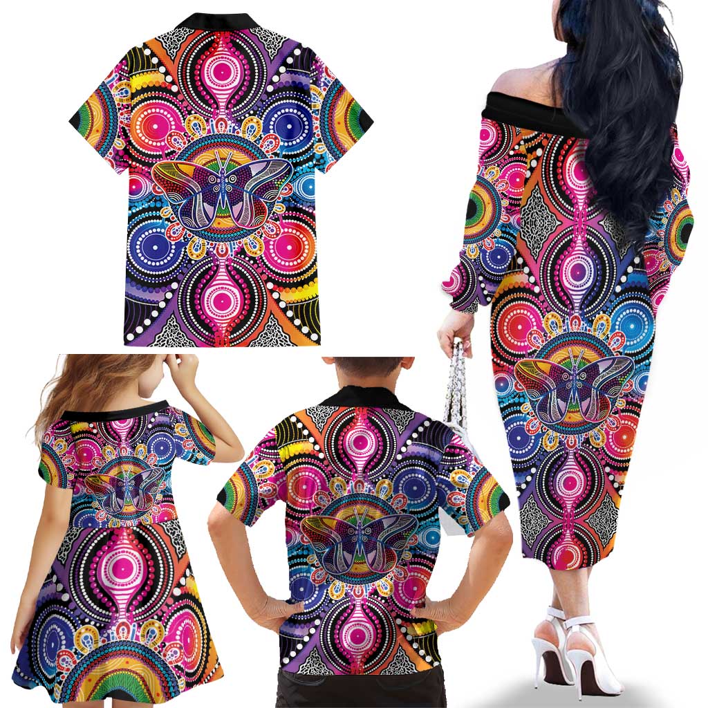 Australia Indigenous Autism Awareness Family Matching Off The Shoulder Long Sleeve Dress and Hawaiian Shirt Its Okay To Be Different