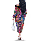 Australia Indigenous Autism Awareness Family Matching Off The Shoulder Long Sleeve Dress and Hawaiian Shirt Its Okay To Be Different