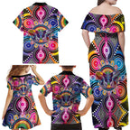 Australia Indigenous Autism Awareness Family Matching Off Shoulder Maxi Dress and Hawaiian Shirt Its Okay To Be Different