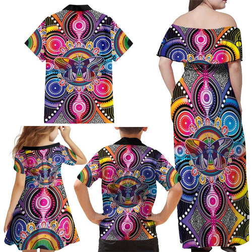Australia Indigenous Autism Awareness Family Matching Off Shoulder Maxi Dress and Hawaiian Shirt Its Okay To Be Different