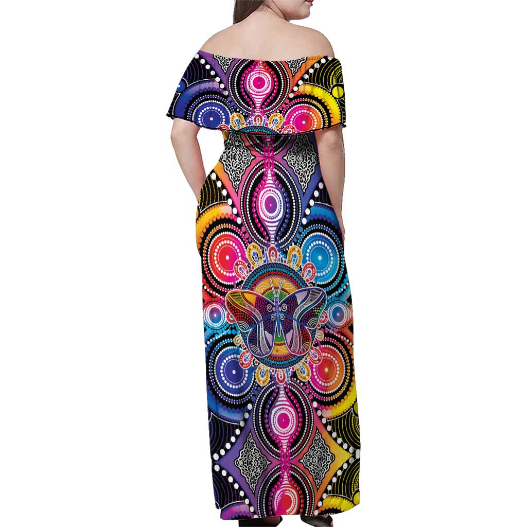 Australia Indigenous Autism Awareness Family Matching Off Shoulder Maxi Dress and Hawaiian Shirt Its Okay To Be Different