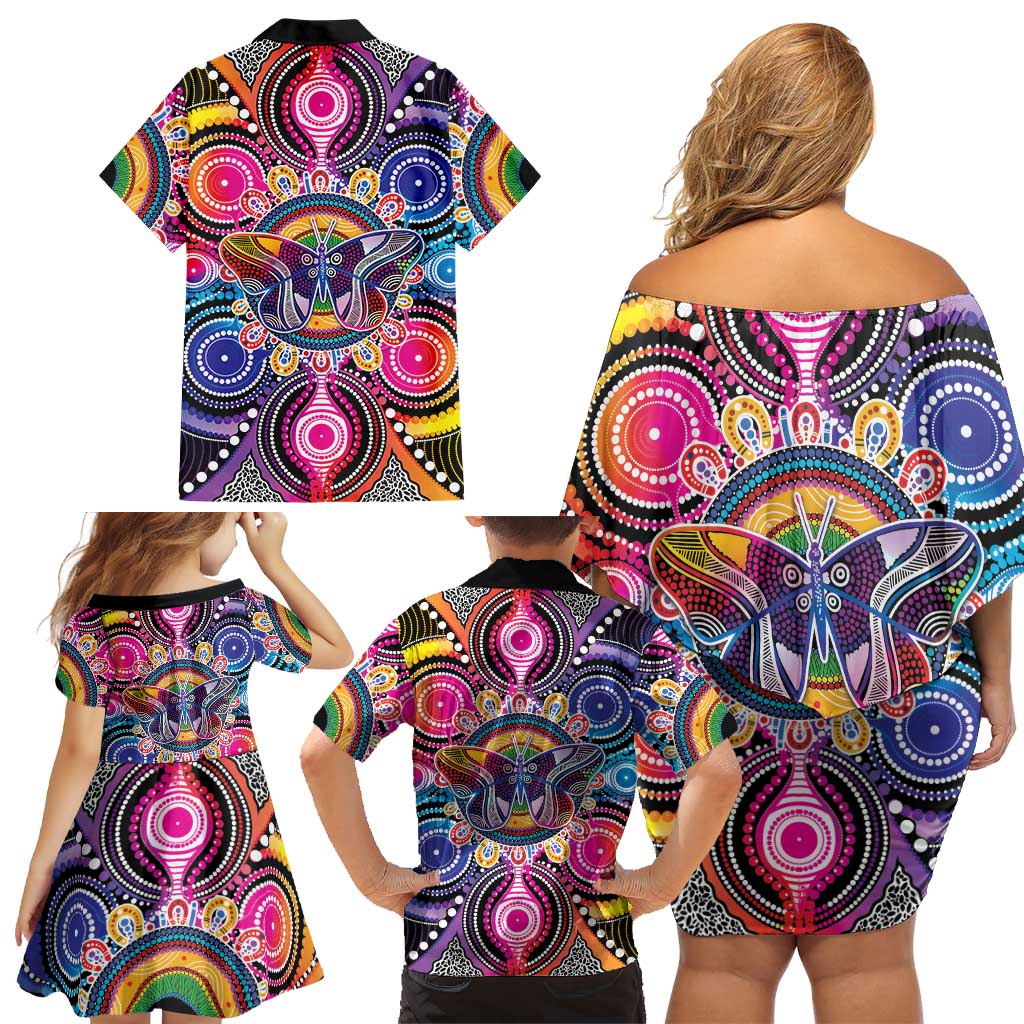 Australia Indigenous Autism Awareness Family Matching Off Shoulder Short Dress and Hawaiian Shirt Its Okay To Be Different