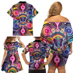Australia Indigenous Autism Awareness Family Matching Off Shoulder Short Dress and Hawaiian Shirt Its Okay To Be Different