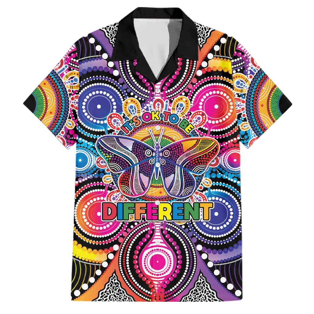Australia Indigenous Autism Awareness Family Matching Off Shoulder Short Dress and Hawaiian Shirt Its Okay To Be Different