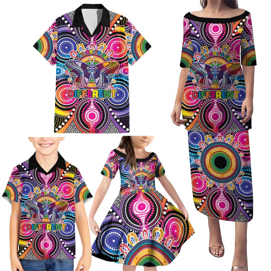 Australia Indigenous Autism Awareness Family Matching Puletasi and Hawaiian Shirt Its Okay To Be Different