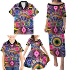 Australia Indigenous Autism Awareness Family Matching Puletasi and Hawaiian Shirt Its Okay To Be Different