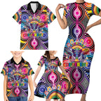 Australia Indigenous Autism Awareness Family Matching Short Sleeve Bodycon Dress and Hawaiian Shirt Its Okay To Be Different