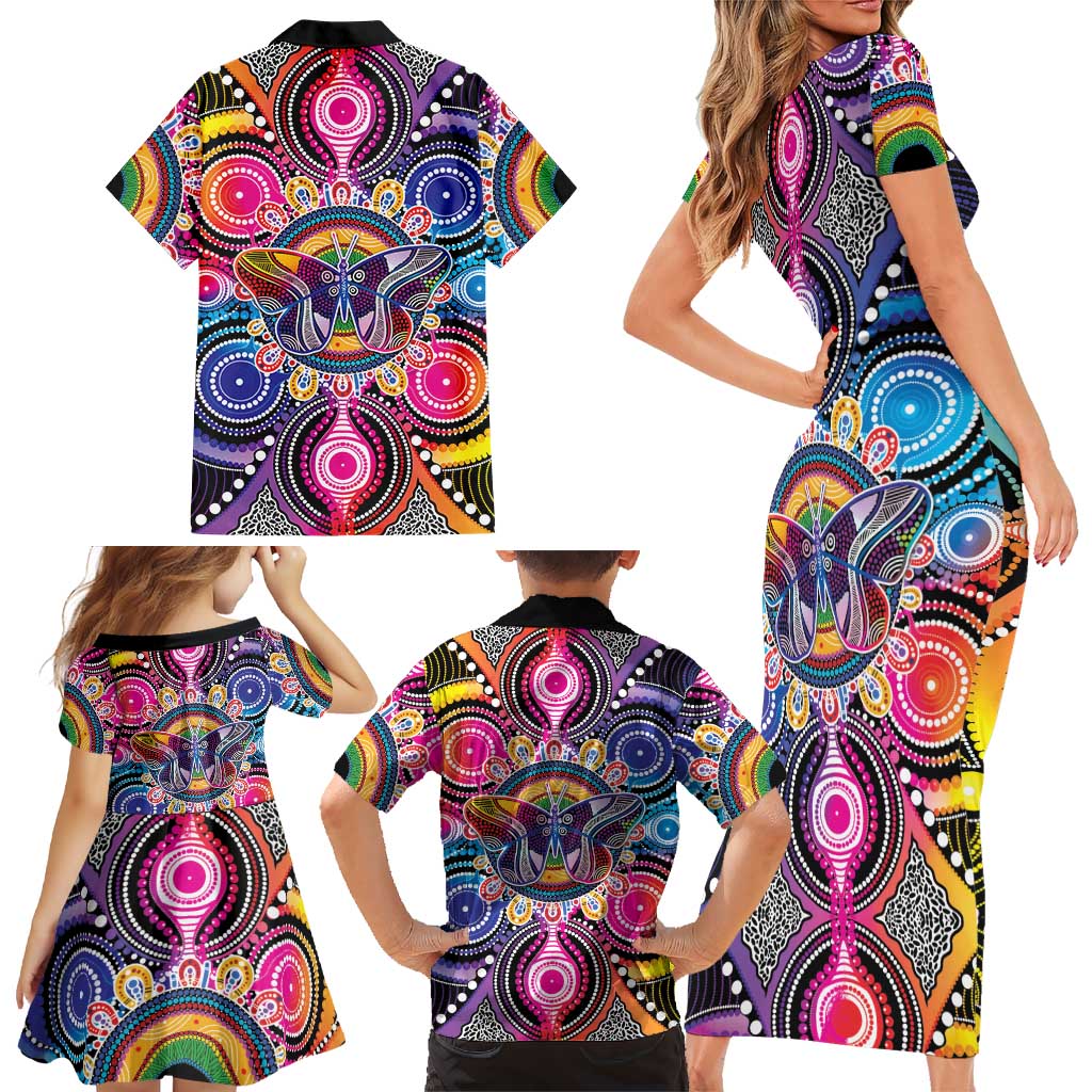 Australia Indigenous Autism Awareness Family Matching Short Sleeve Bodycon Dress and Hawaiian Shirt Its Okay To Be Different