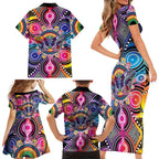 Australia Indigenous Autism Awareness Family Matching Short Sleeve Bodycon Dress and Hawaiian Shirt Its Okay To Be Different