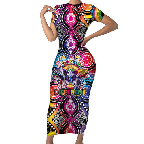 Australia Indigenous Autism Awareness Family Matching Short Sleeve Bodycon Dress and Hawaiian Shirt Its Okay To Be Different