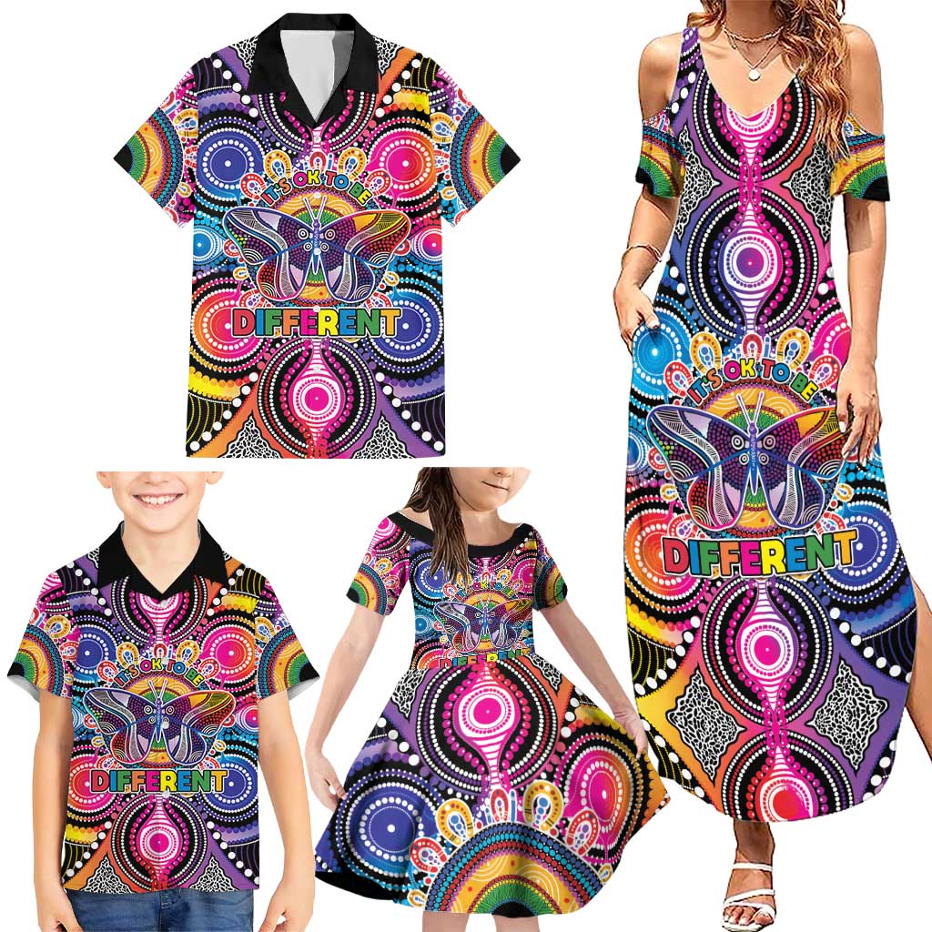 Australia Indigenous Autism Awareness Family Matching Summer Maxi Dress and Hawaiian Shirt Its Okay To Be Different