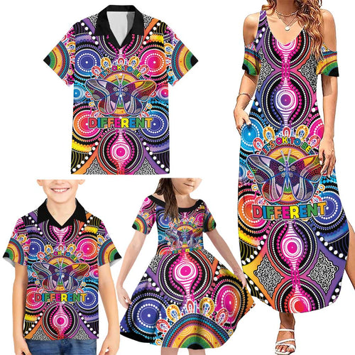 Australia Indigenous Autism Awareness Family Matching Summer Maxi Dress and Hawaiian Shirt Its Okay To Be Different