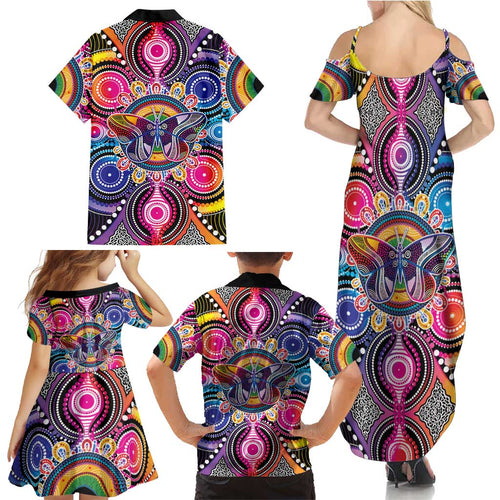 Australia Indigenous Autism Awareness Family Matching Summer Maxi Dress and Hawaiian Shirt Its Okay To Be Different