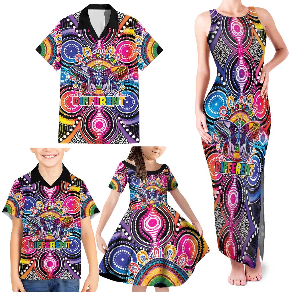 Australia Indigenous Autism Awareness Family Matching Tank Maxi Dress and Hawaiian Shirt Its Okay To Be Different