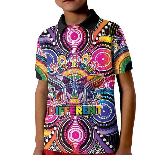 Australia Indigenous Autism Awareness Kid Polo Shirt Its Okay To Be Different