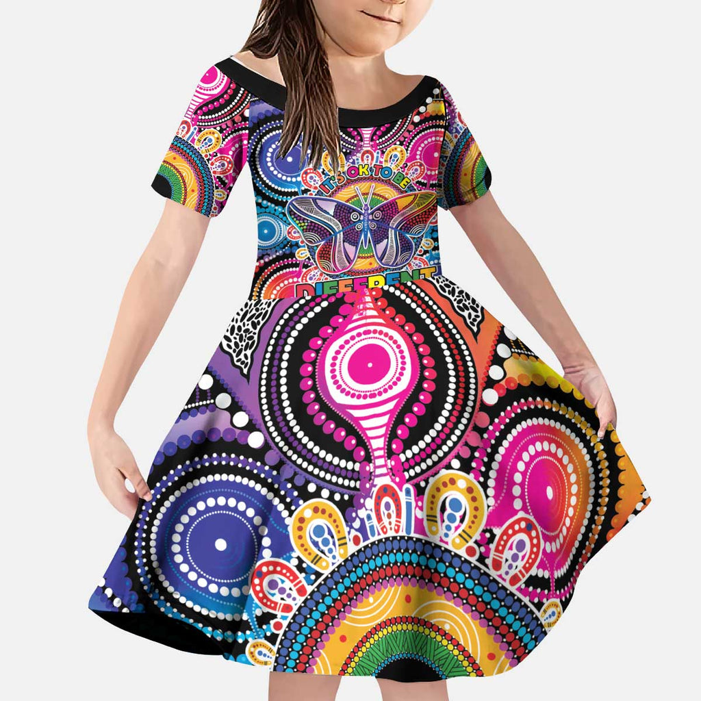 Australia Indigenous Autism Awareness Kid Short Sleeve Dress Its Okay To Be Different